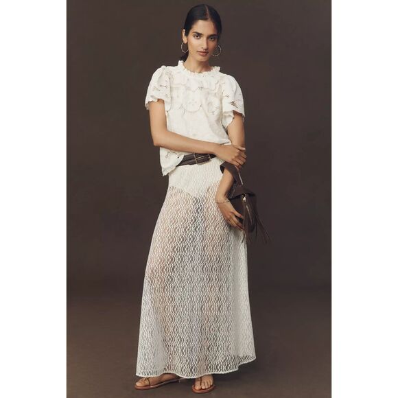 Anthropologie The Lainie High-Neck Lace Cutwork Blouse L NWT - Picture 3 of 9